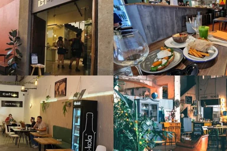 Collage of laptop-friendly cafés in Las Palmas: Cool Beans, LUWAK, Un Lugar Café, Talleres Palermo