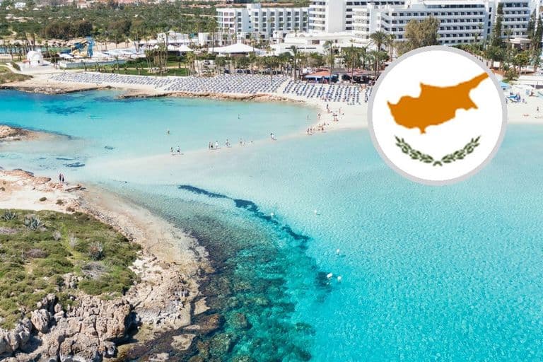 Ayia Napa coast with Cyprus flag — Plug and Play Cyprus accelerator news