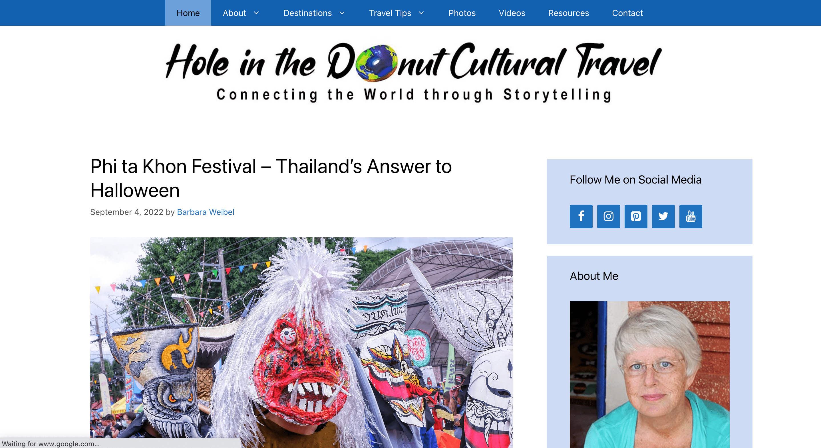 Homepage of travel blog, Hole in the Donut Cultural Travel