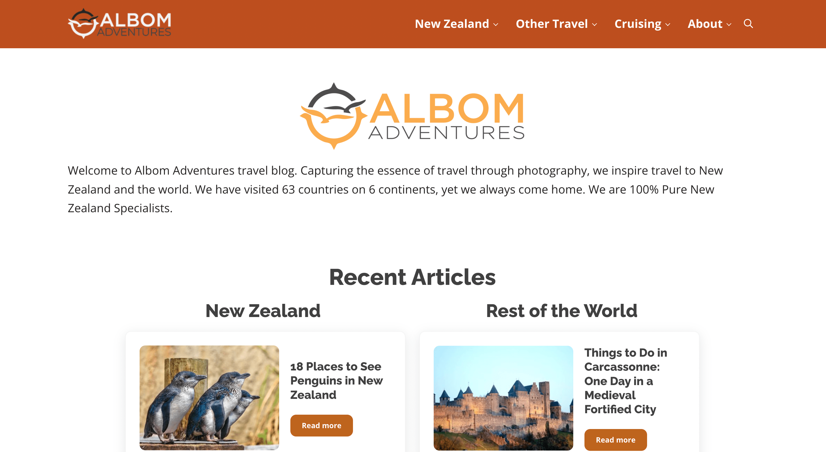 Homepage of travel blog, Albom