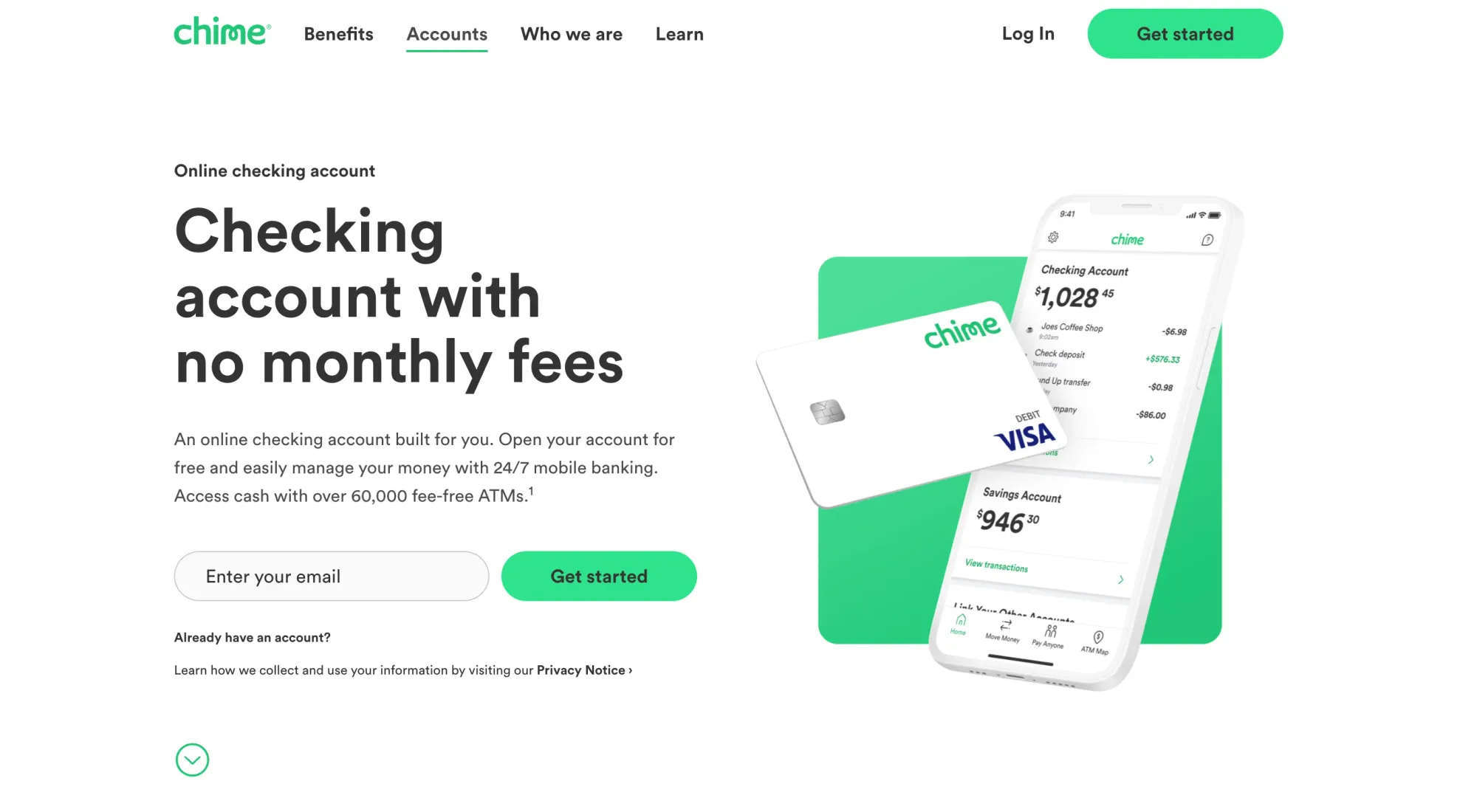 homepage of chime, a bank for US digital nomads