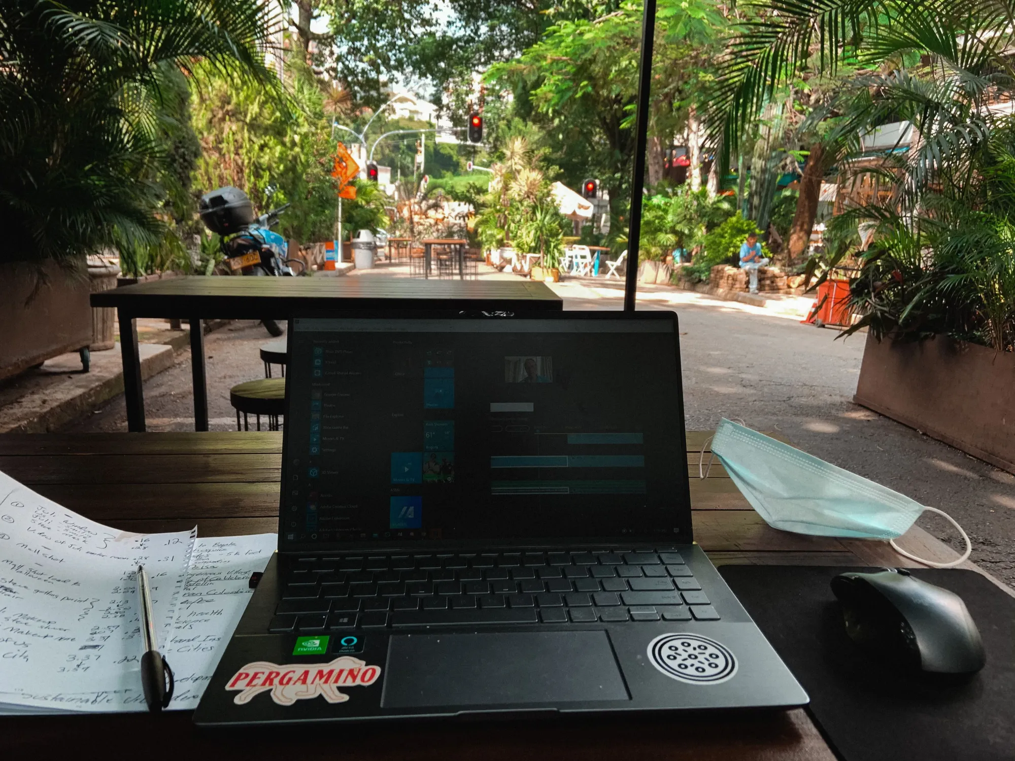 Image of a laptop in a cafe in Medellín, Colombia