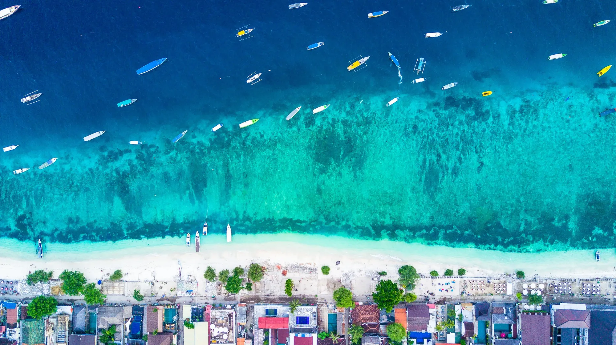 Aerial view over Lombok's coast in Indonesia