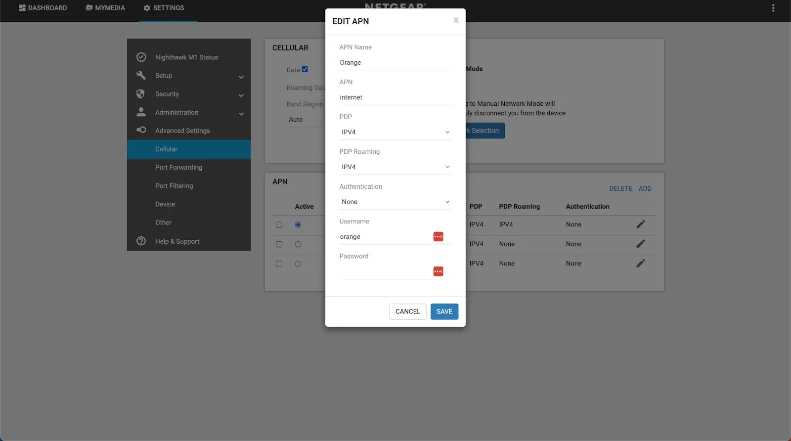 netgear settings to edit APN