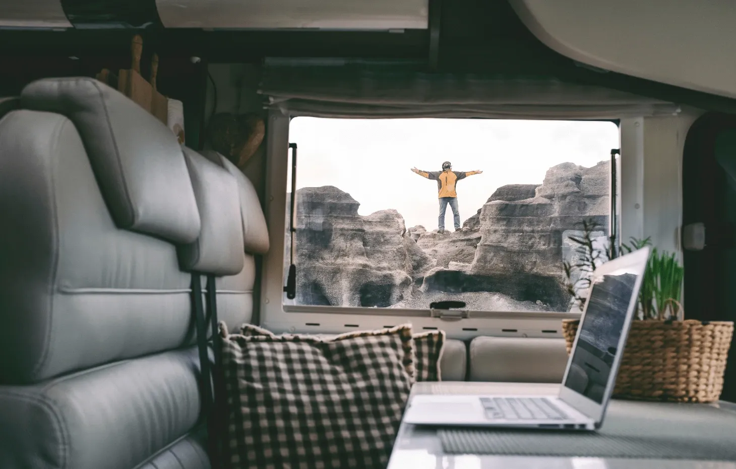 Digital nomad living and working in a van