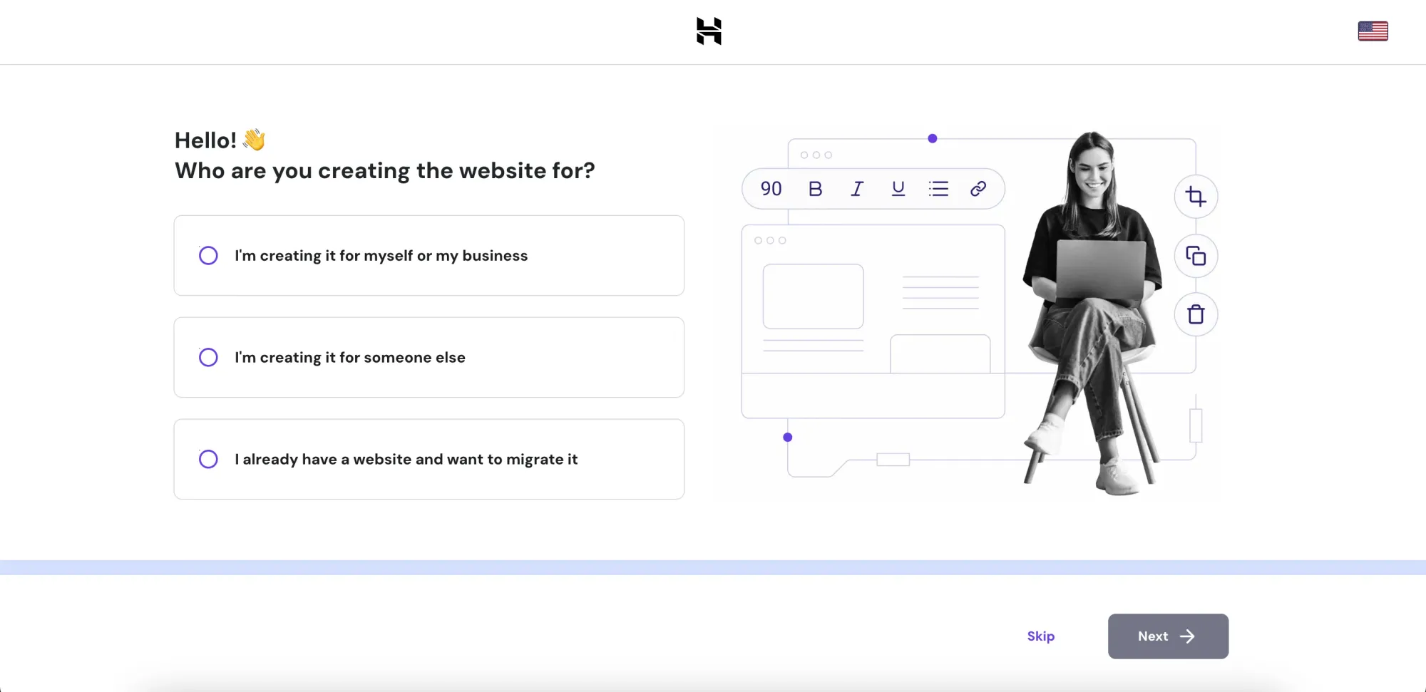 Who to create a website for, the step 1 of creating a website with Hostinger