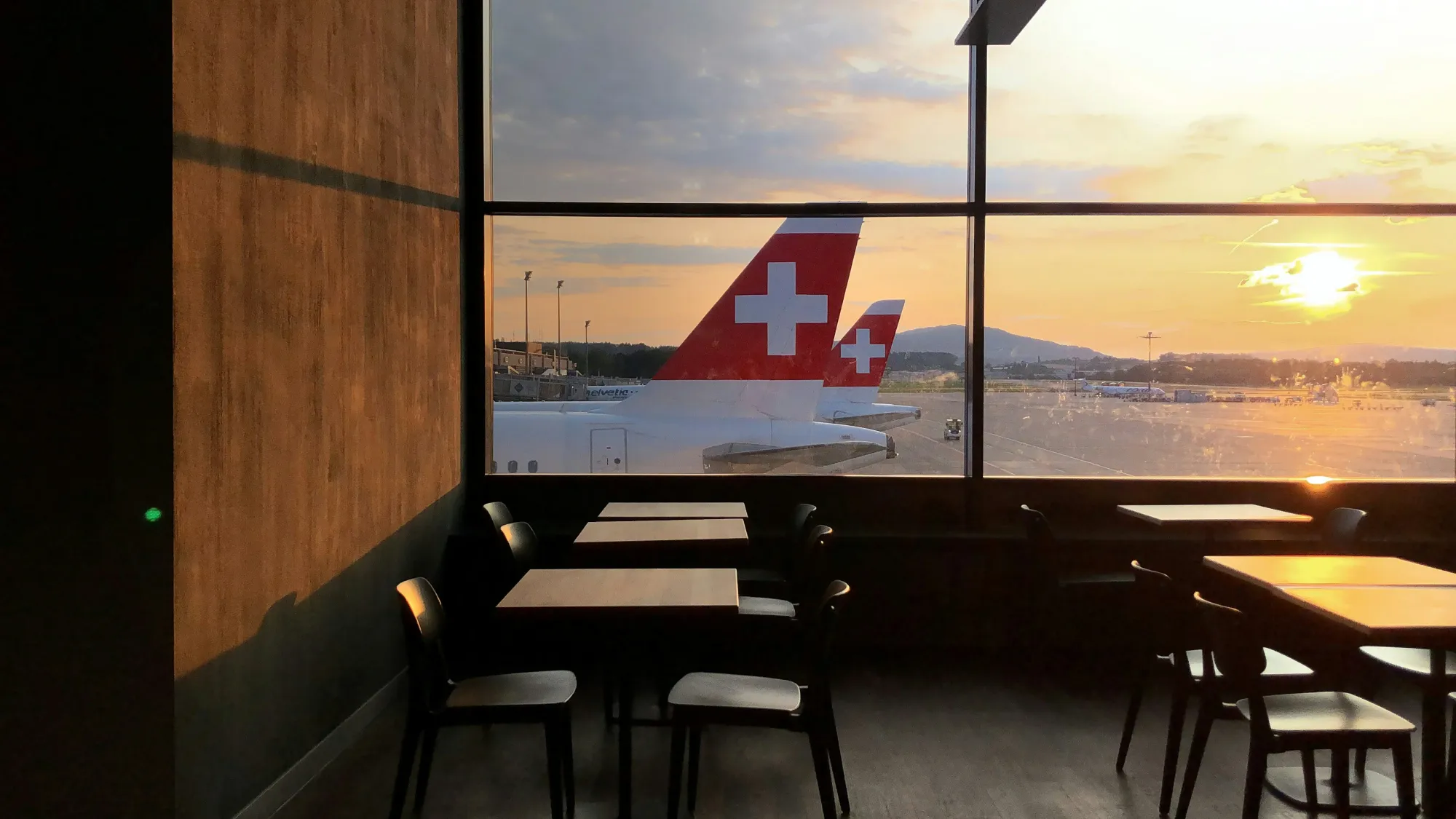 Swiss airline airplance at dusk