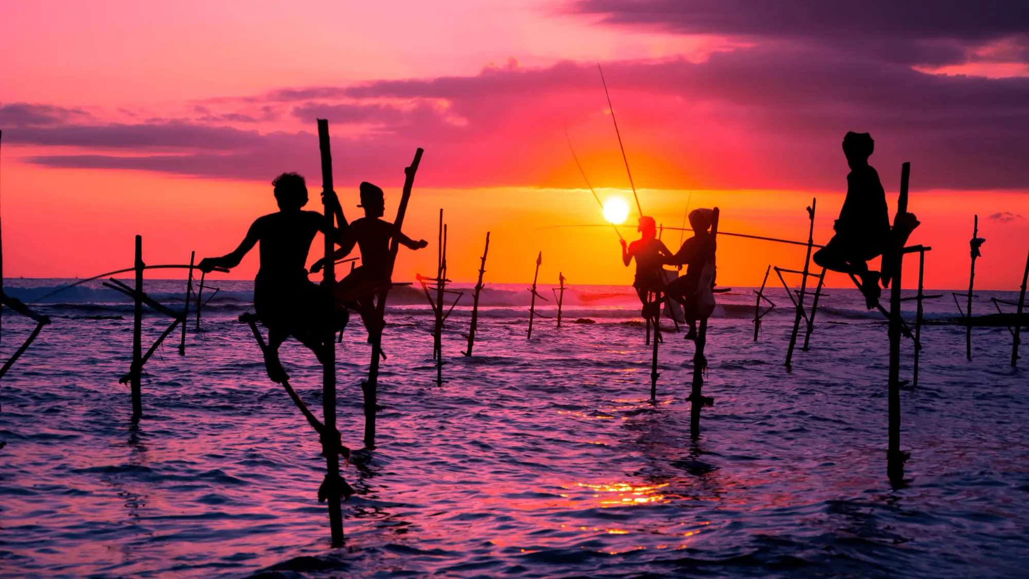 Traditional fishermen in Weligama, Sri Lanka