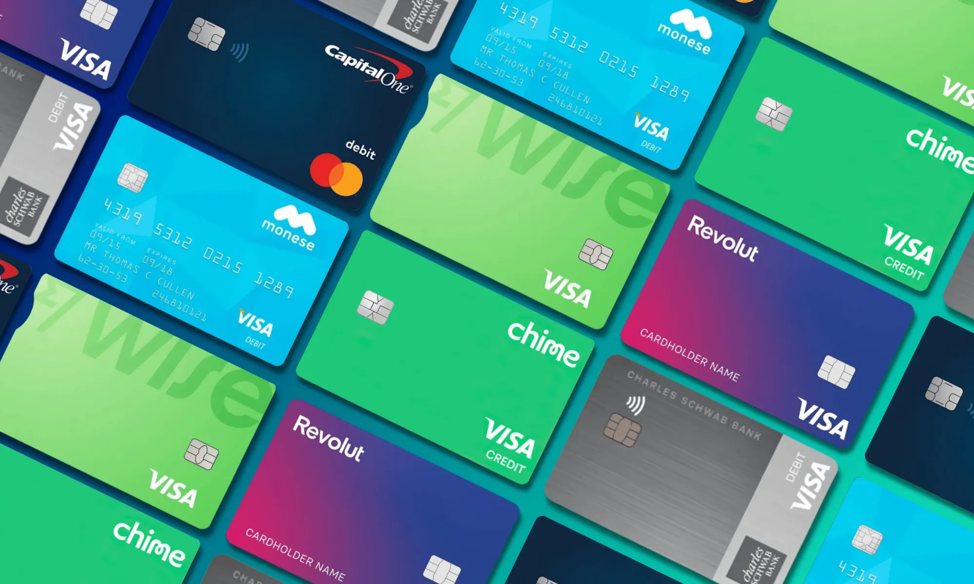 Best debit cards for US travelers in Europe with gradient background