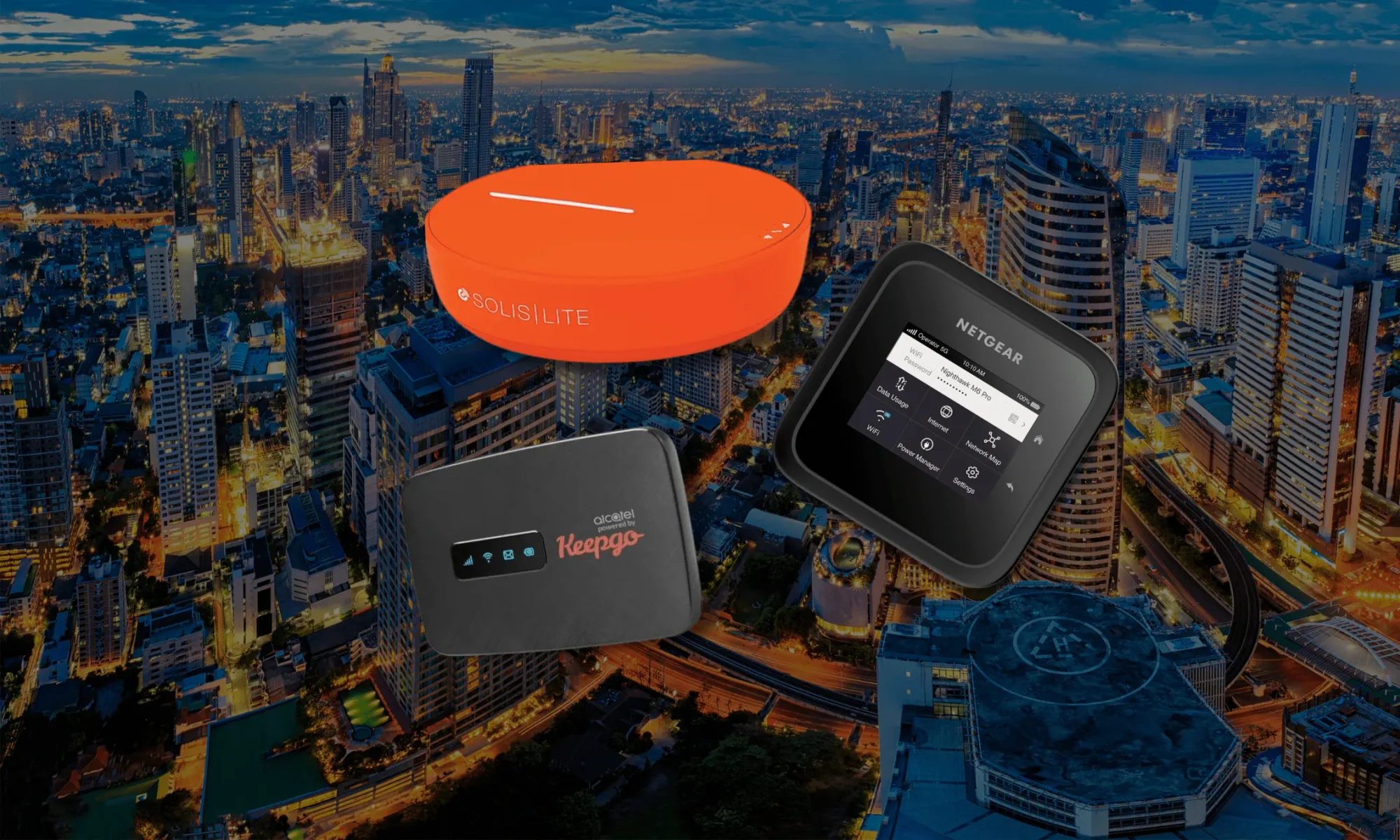 Portable WiFi Hotspot with Bangkok in the background
