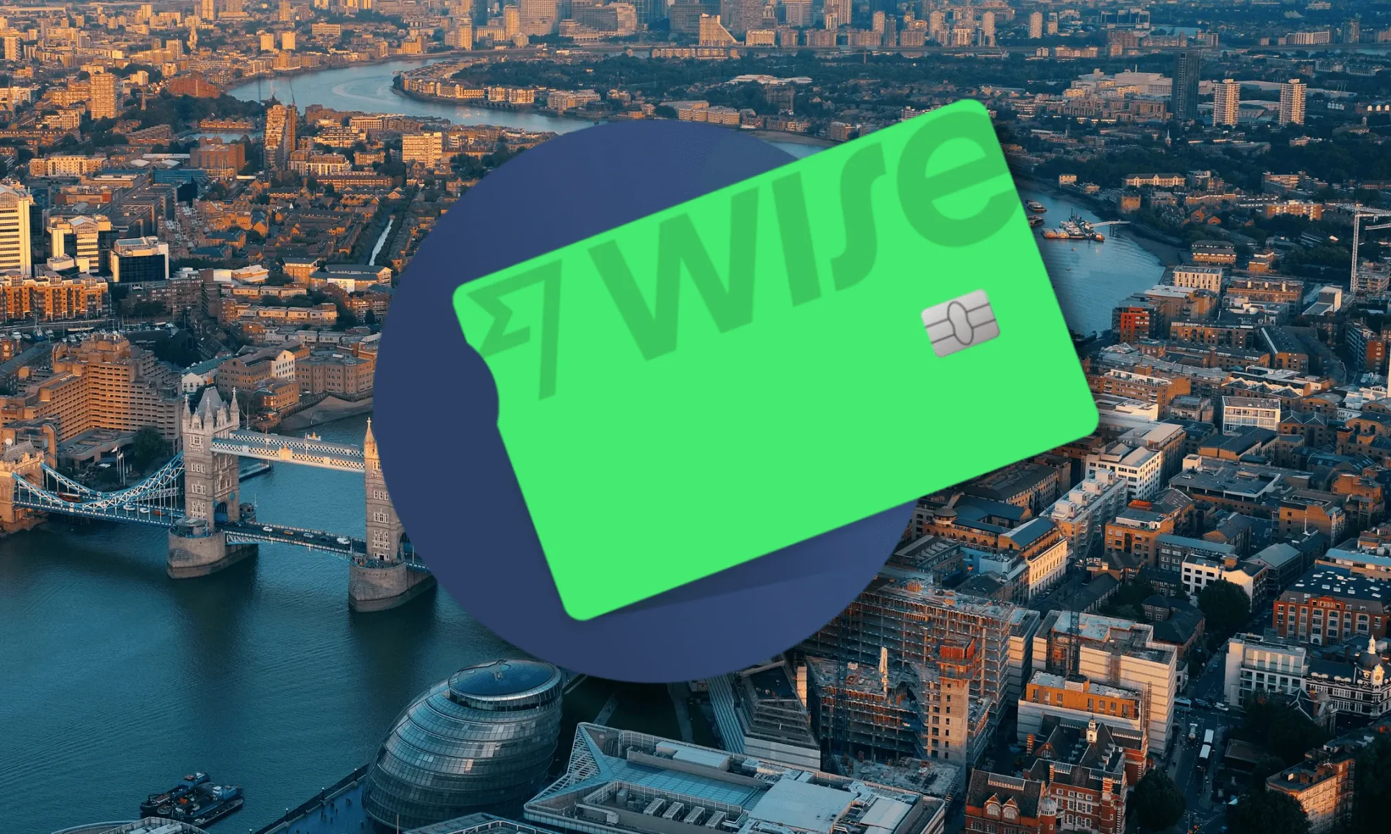 Wise travel debit card with London in the background