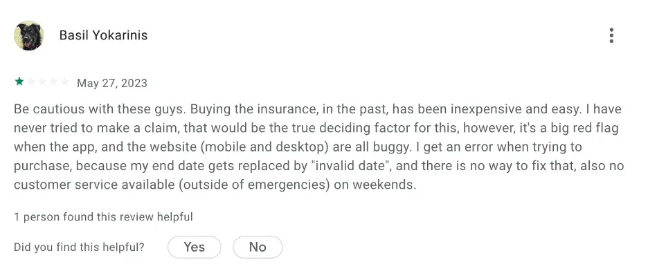 Heymondo Travel Insurance negative review on Google Play