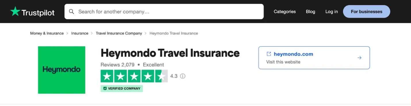 Heymondo Travel Insurance reviews and overall rating on Trustpilot.com