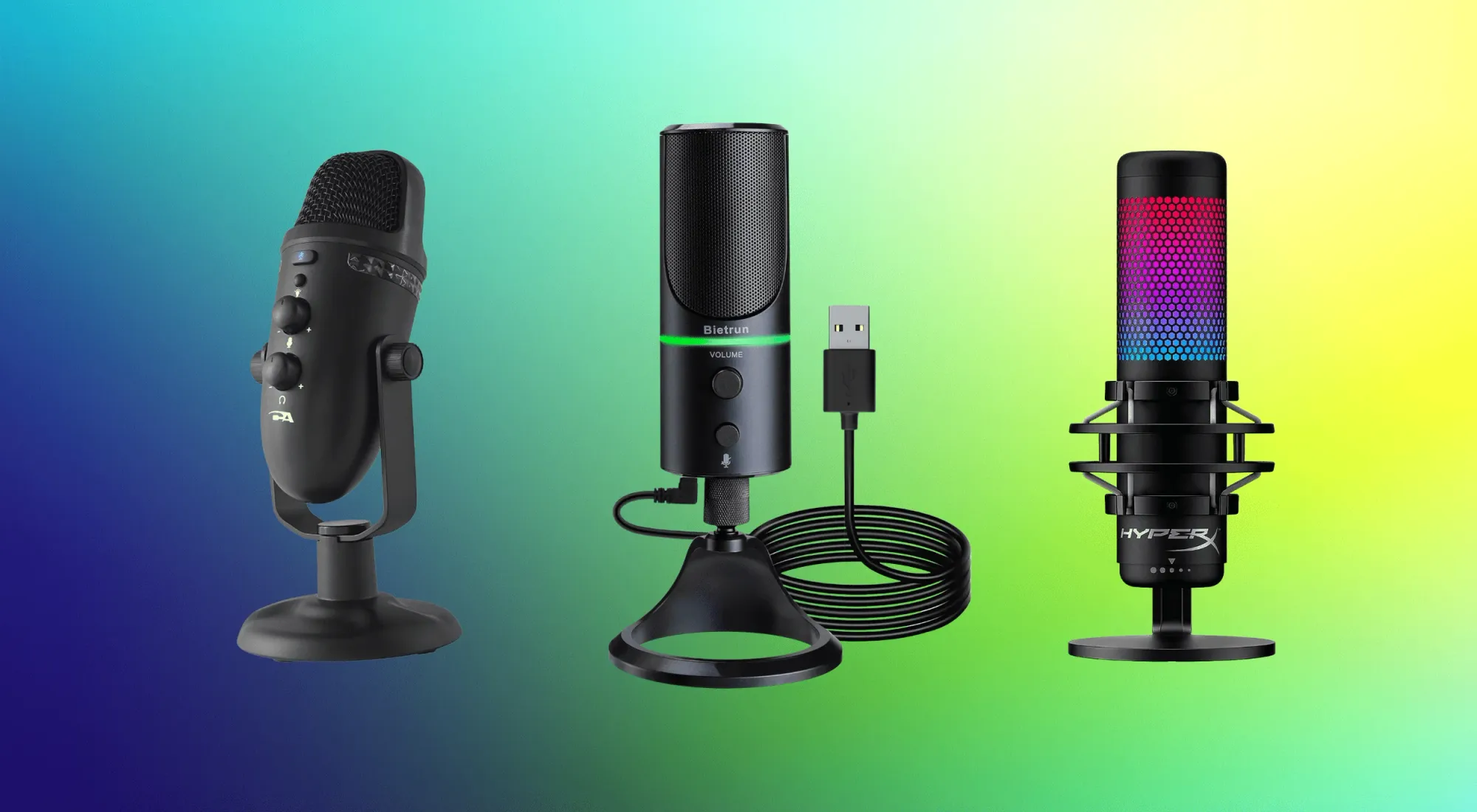 Three top noise-cancelling microphones with gradient background