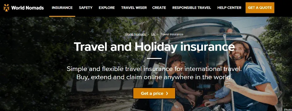World Nomads Travel Insurance "Get a Quote" Button