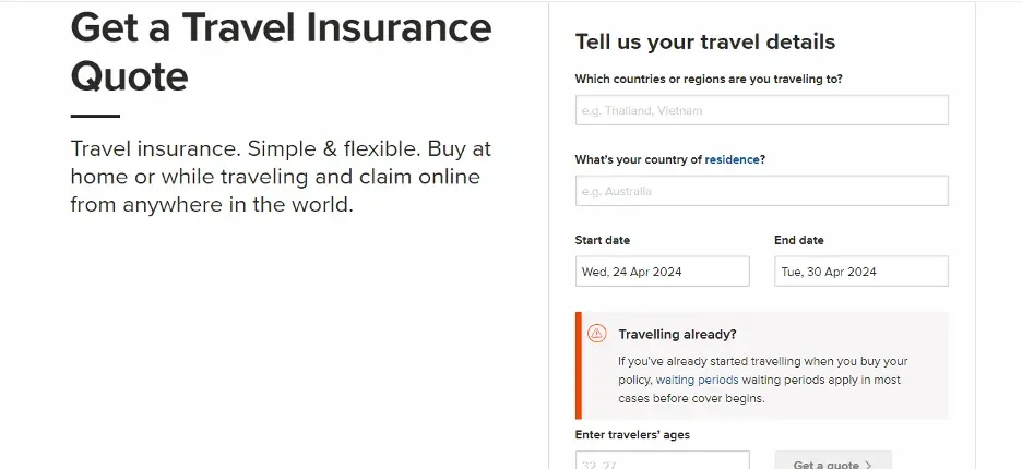 World Nomads Travel Insurance Travel Details