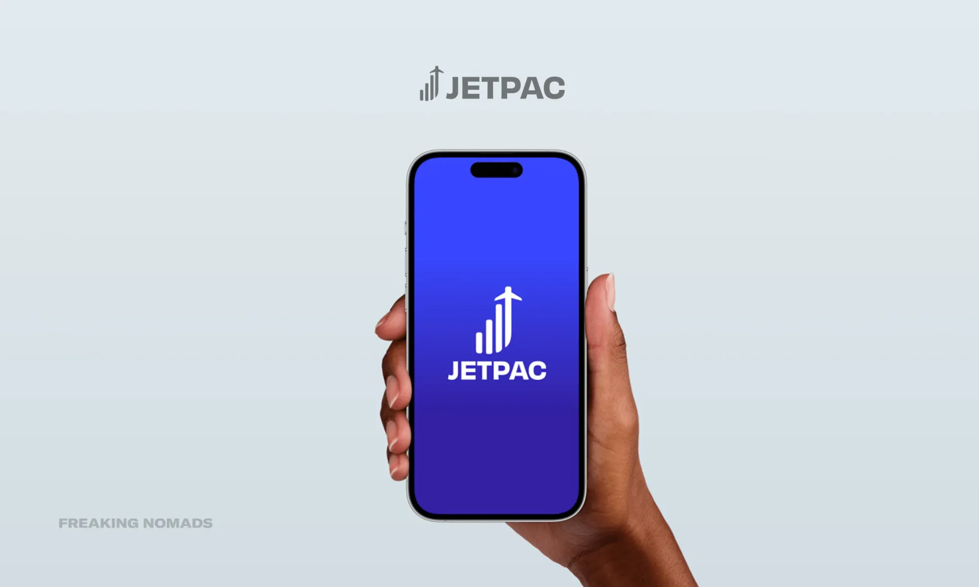 Jetpac eSIM app on an iPhone held by a human hand