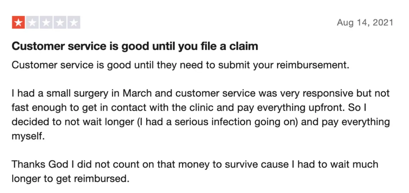 Another negative Trustpilot review of SafetyWing Insurance
