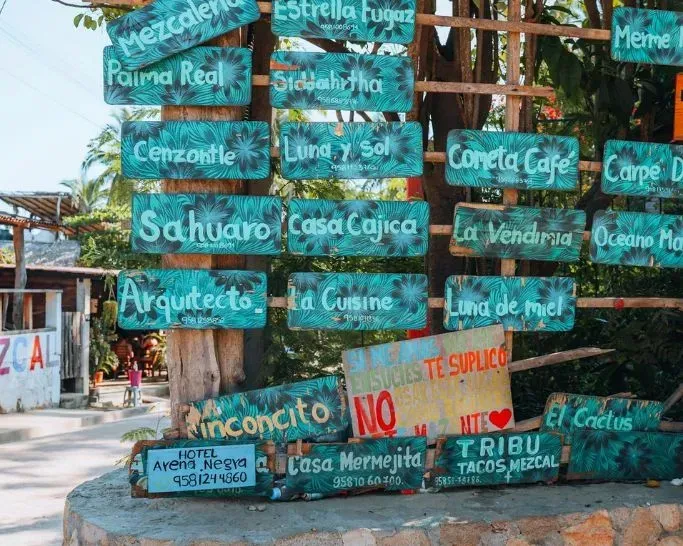 Colorful signs in Mazunte, Mexico
