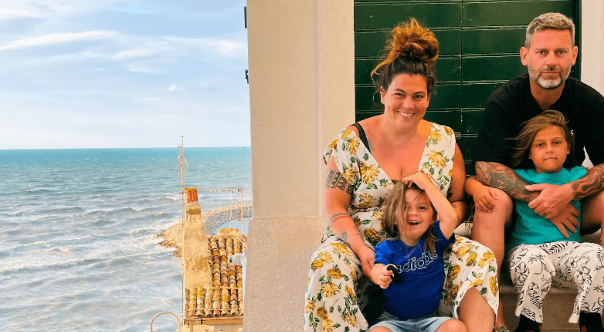 Digital nomad family in a seaside town in Italy