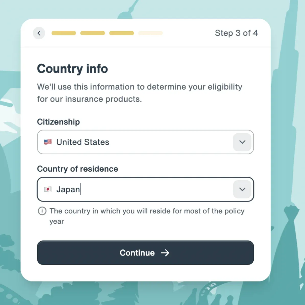 SafetyWing signup questionnaire (country info)