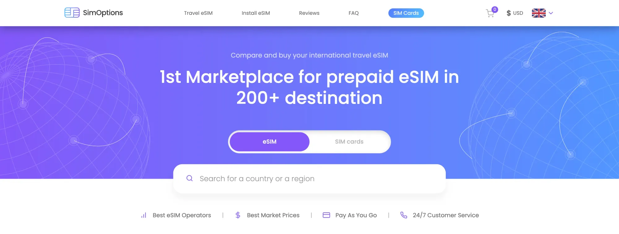 SimOptions is the first marketplace for prepaid eSIM in 200+ destinations