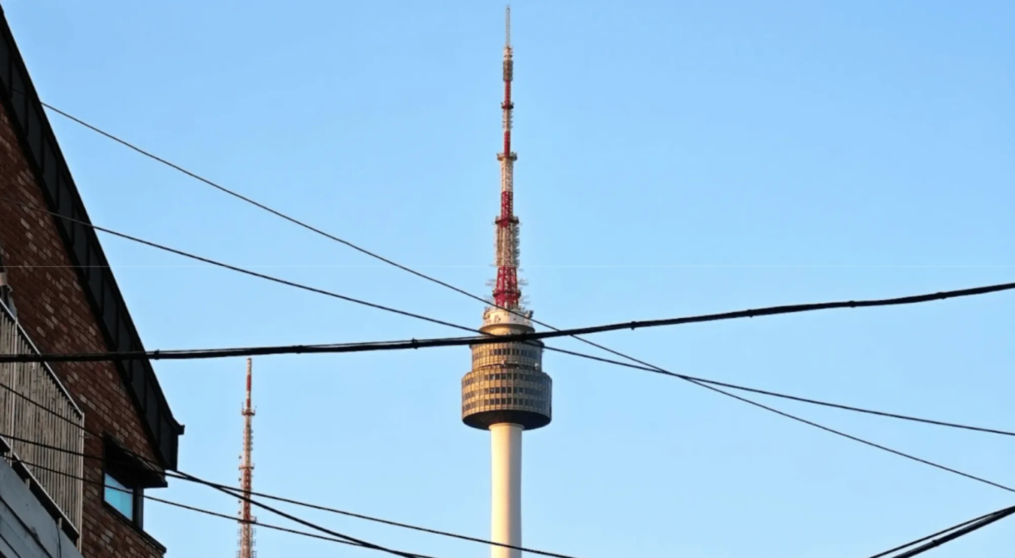 Low angle view of the Namsan Tower from Itaewo