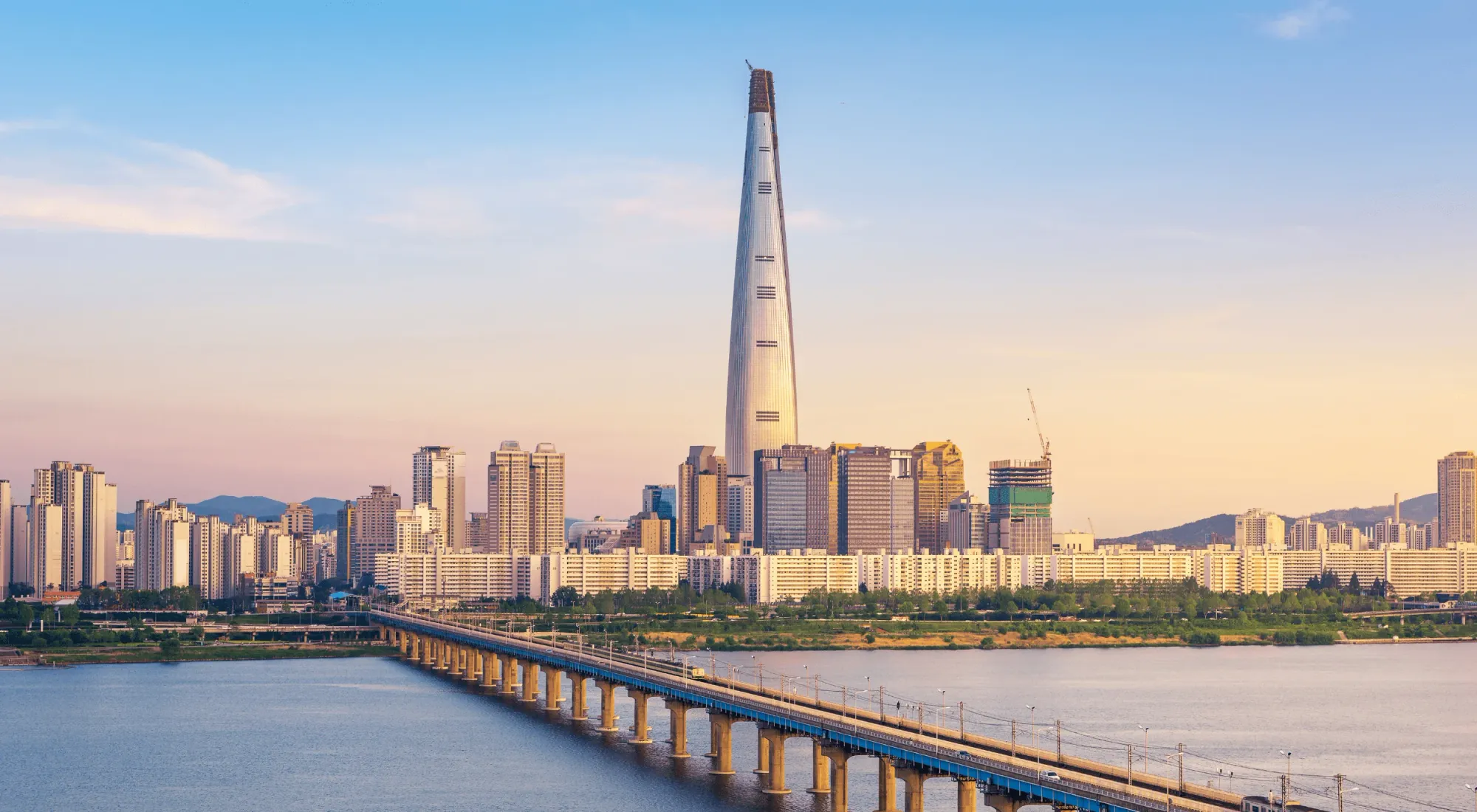 Seoul skyline and subway railway