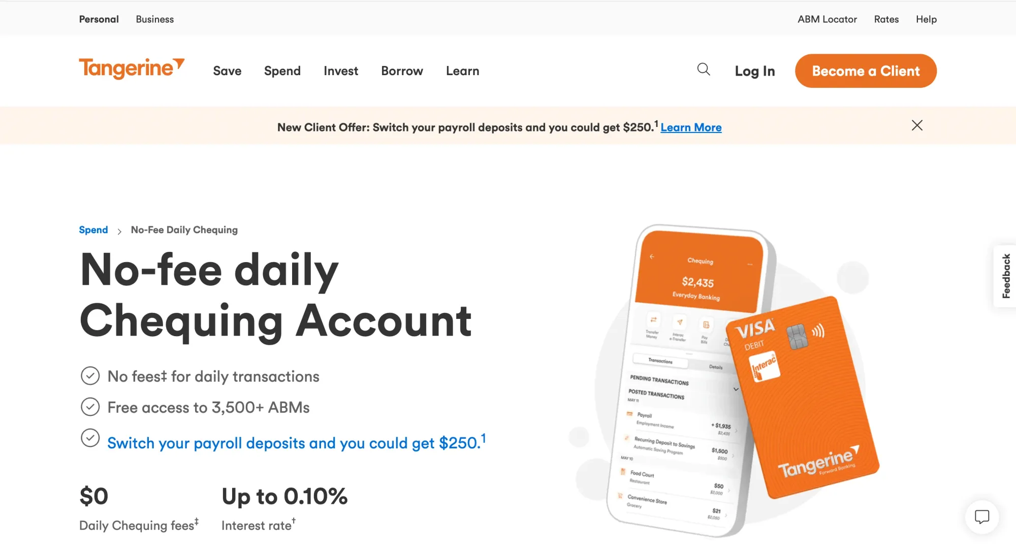 Tangerine No-fee Daily Chequing Account