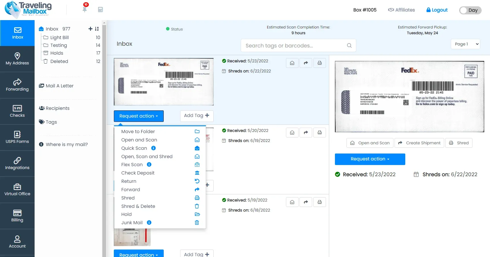 Traveling Mailbox interface