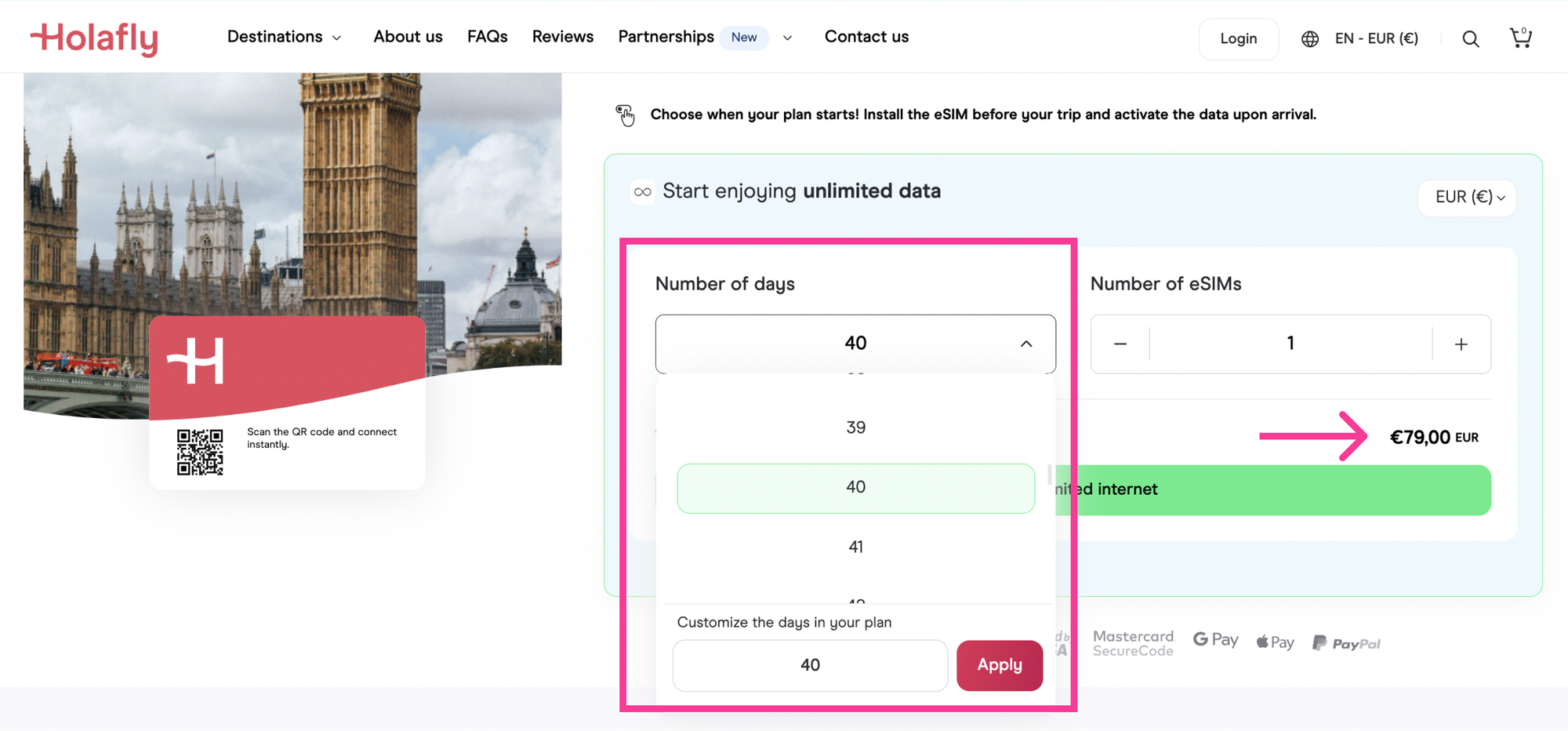 How to buy a Holafly eSIM. Step 2: Choose duration