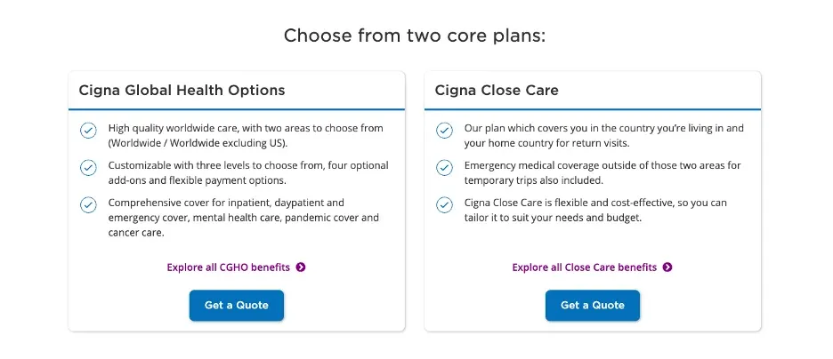 Cigna Global Health options versus Cigna Close Care