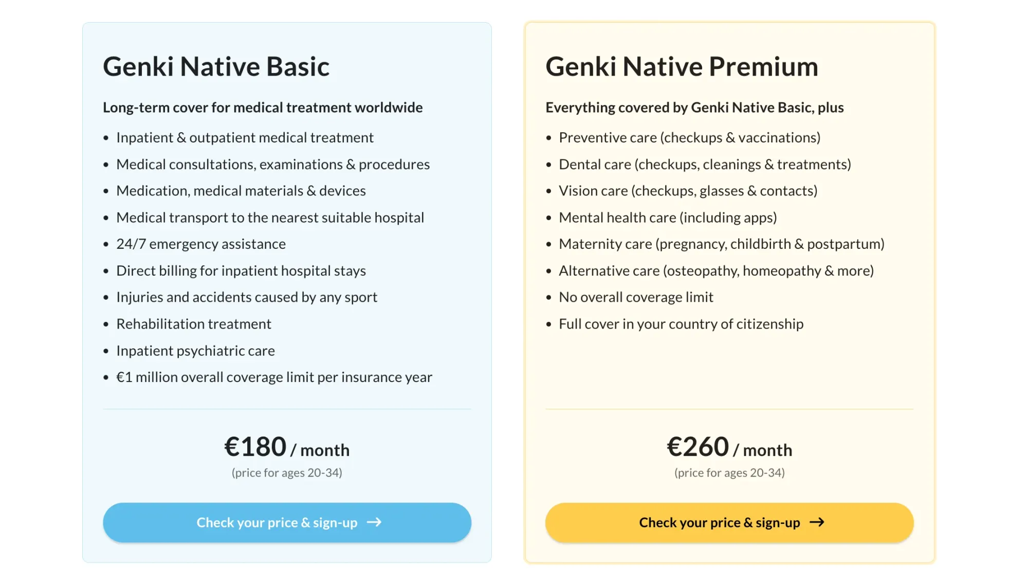 Genki Native Basic starting at 180 euros a month vs Genki Native Premium starting at 260 euros a month