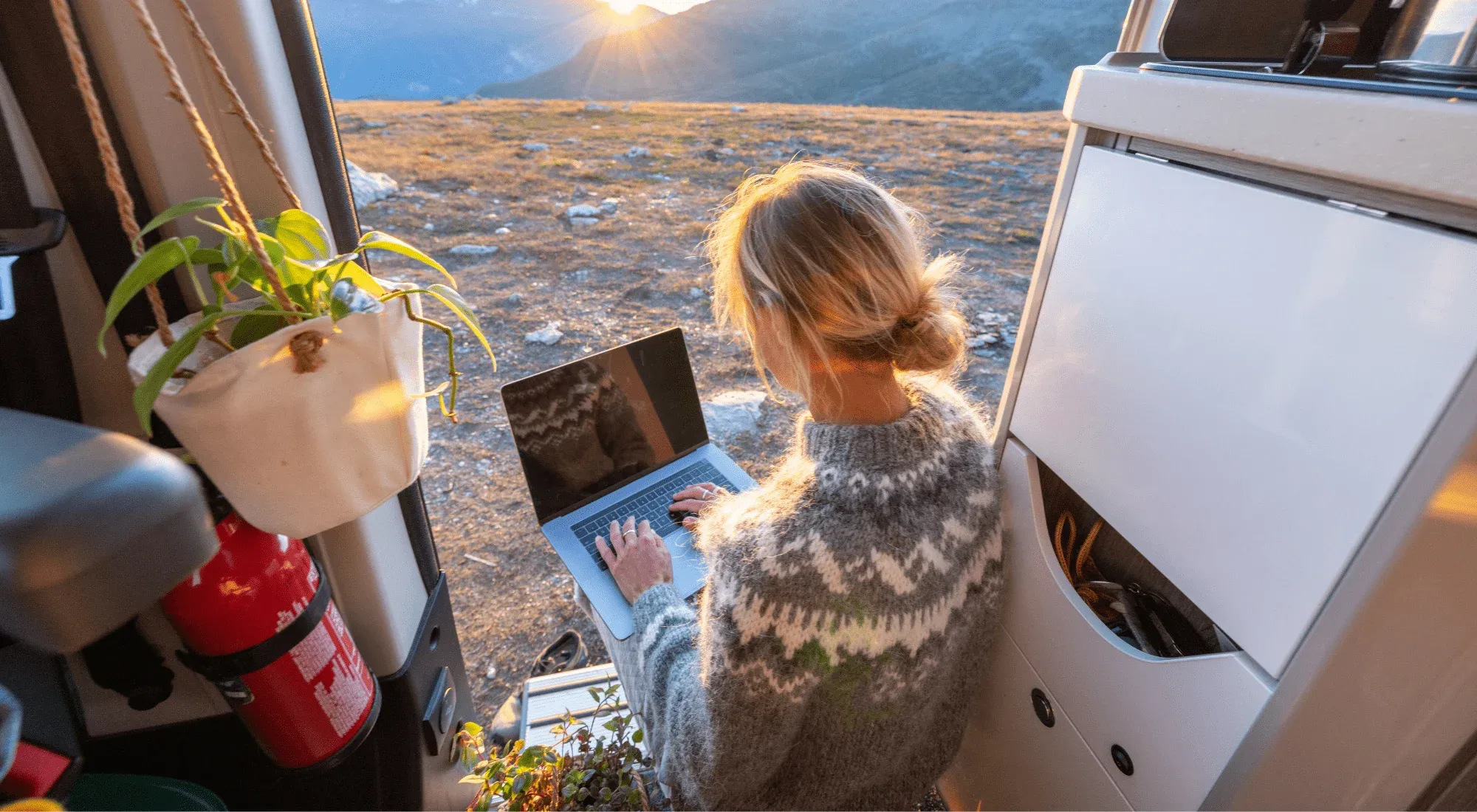 Digital nomad workign from her van