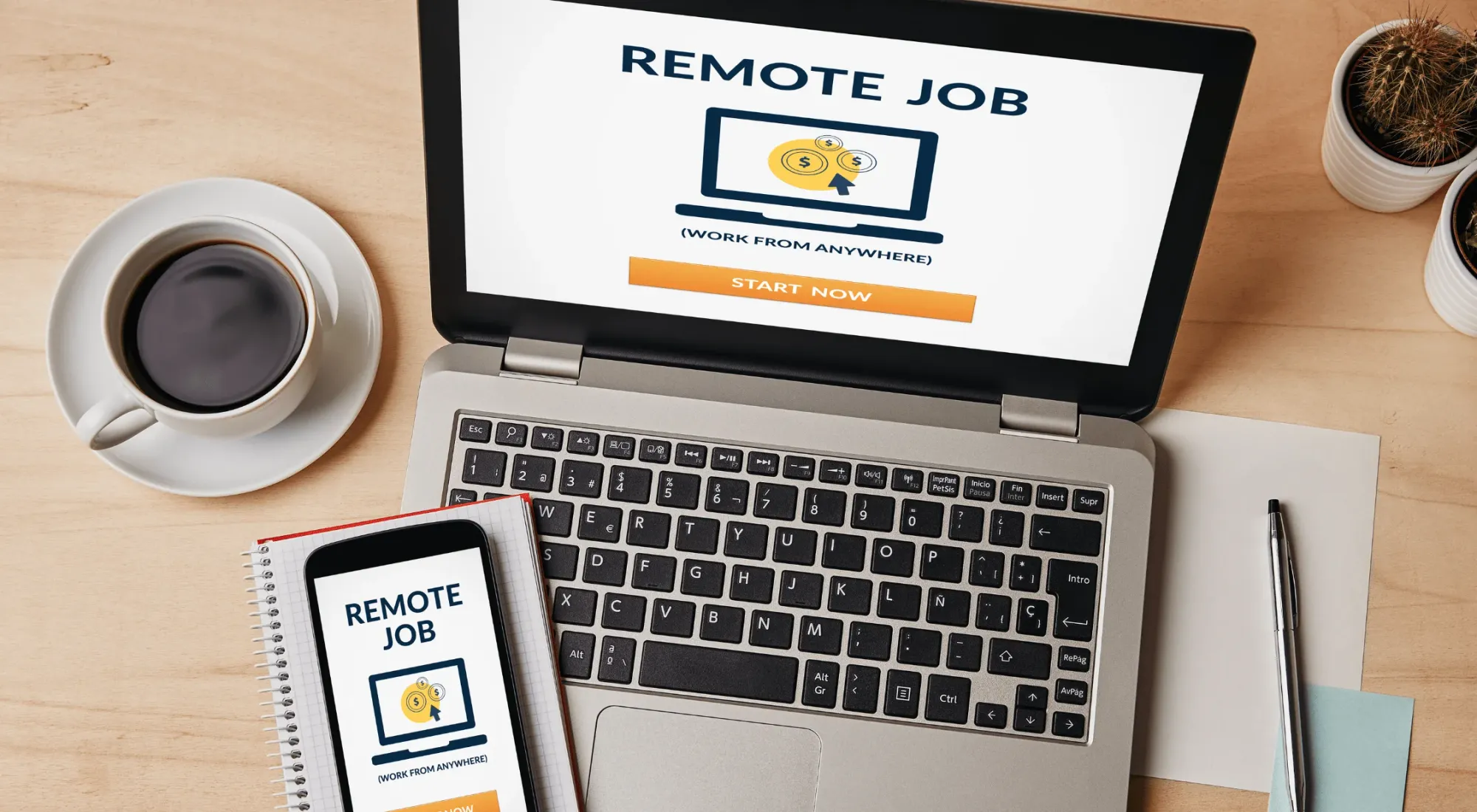 Remote job sign on a laptop and mobile