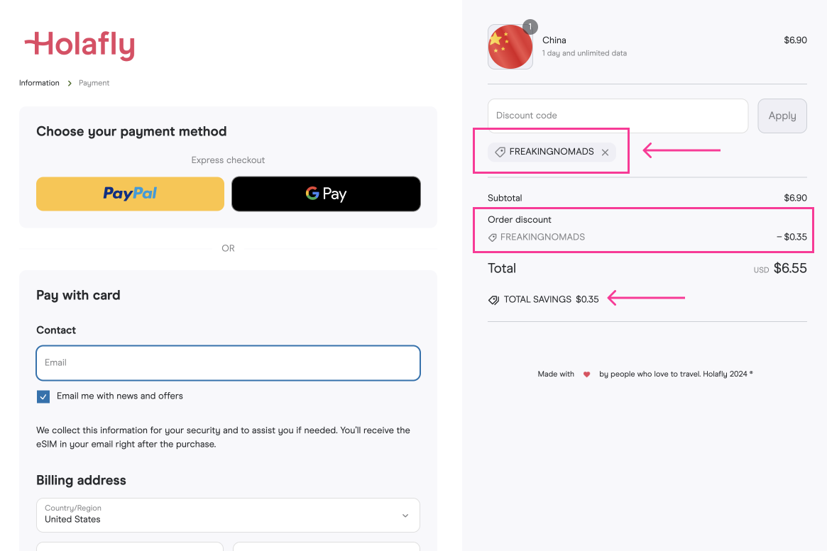 Holafly eSIM checkout