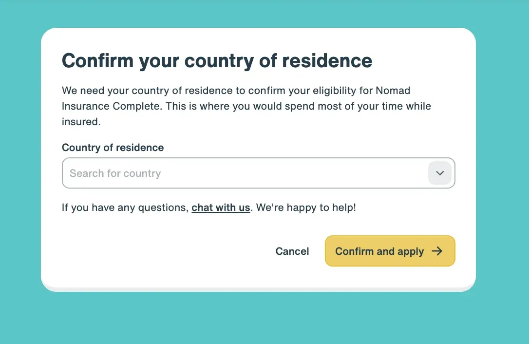 Nomad Insurance Complete - Country of Residence