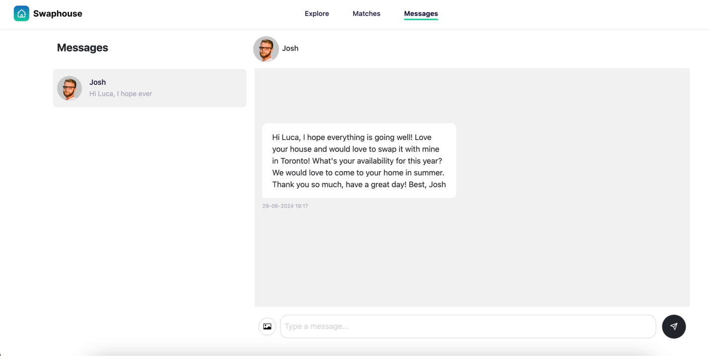 messagging on a home swapping platform