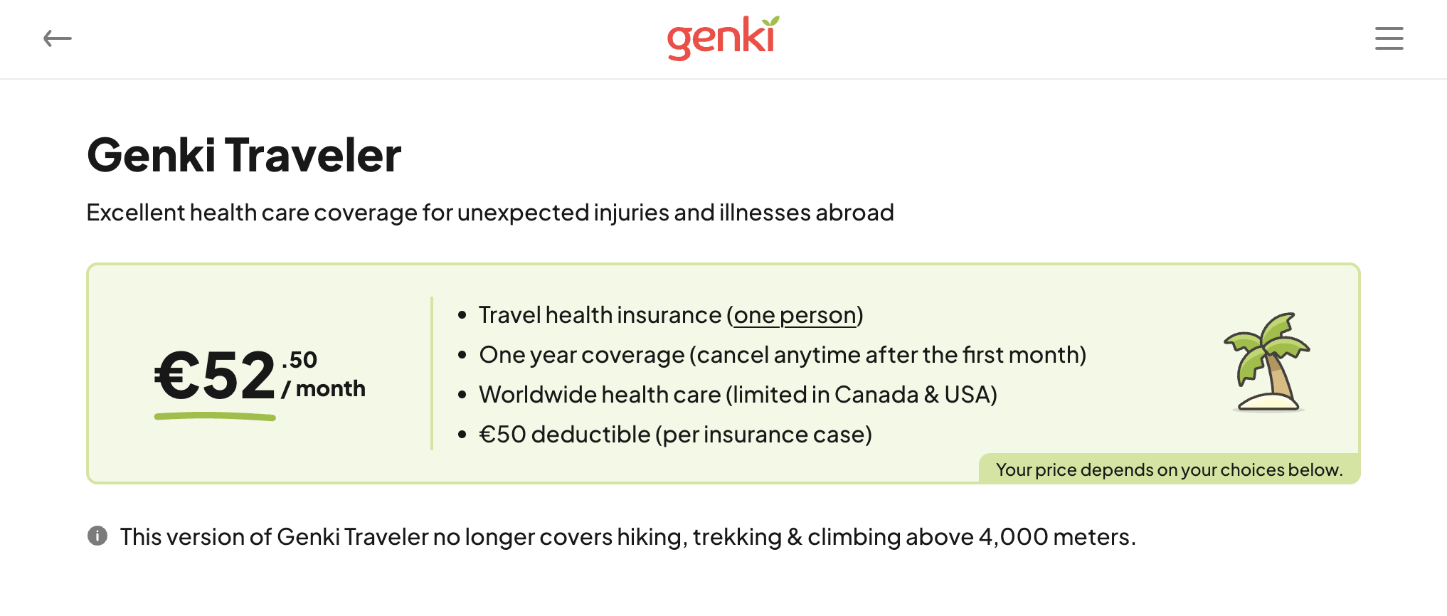 genki travel insurance price