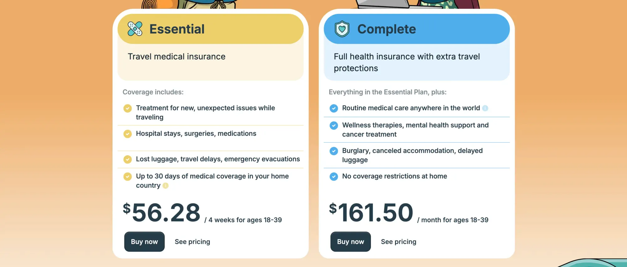 nomad insurance essential vs nomad insurance complete, table of comparison