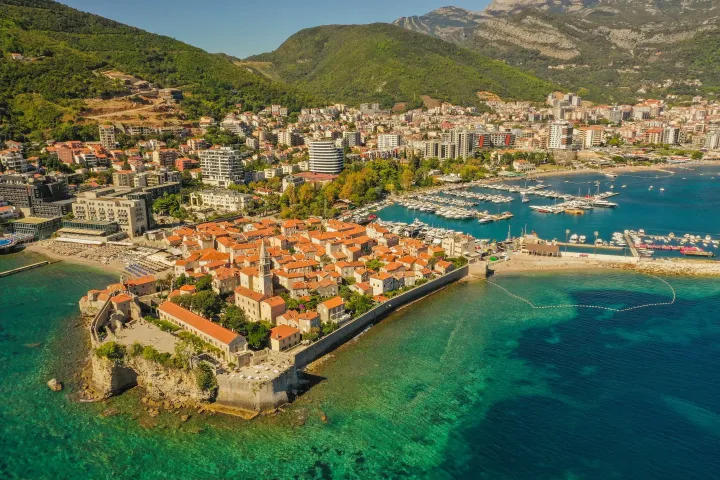 Aerial view over Budva, Montenegro
