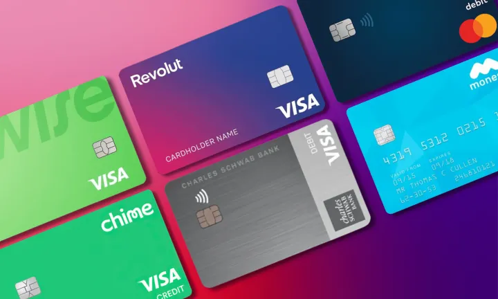 Best debit cards for US travelers in Europe against gradient background