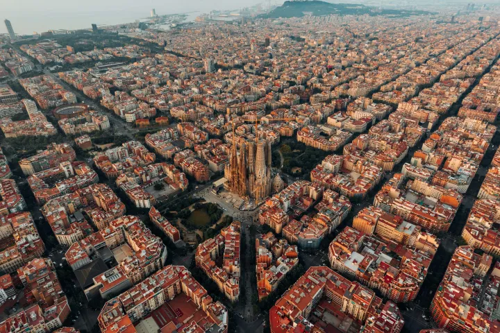 Sagrada Familia seen from above in Barcelona, Spain
