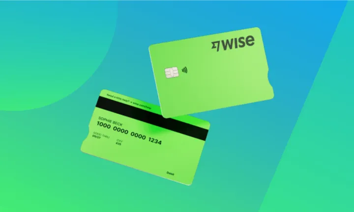 Wise travel debit card with gradient background
