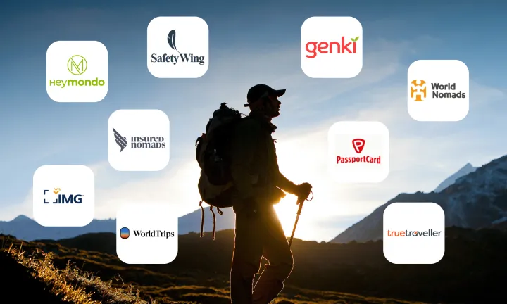 Best travel insurance logos with traveler in the background