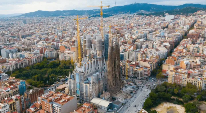 Sagrada Familia seen from above in Barcelona, Spain