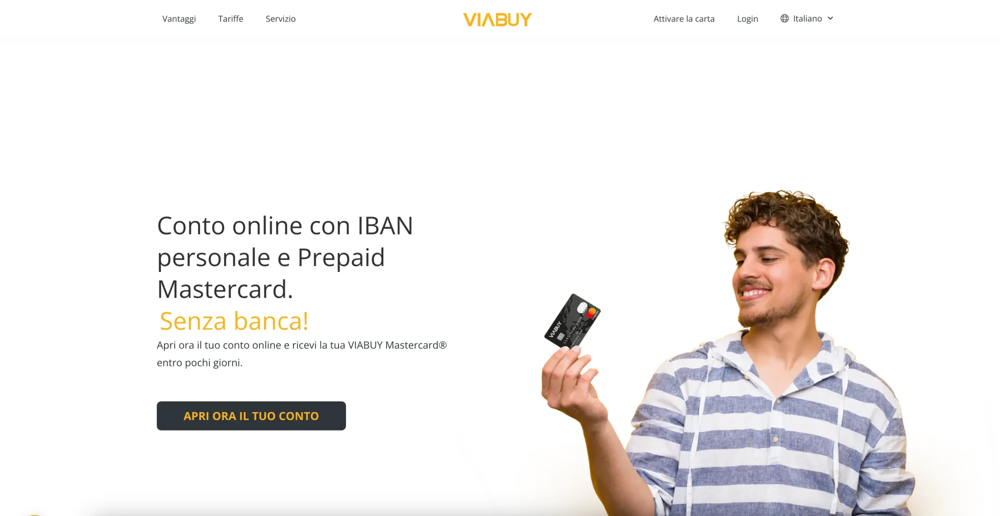 homepage di Viabuy, banca per viaggiatori italiani