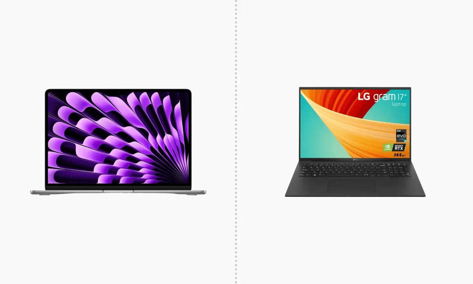 Il pc portatile Macbook Air 13 pollici a sinistra ed il notebook LG Gram 17 a destra
