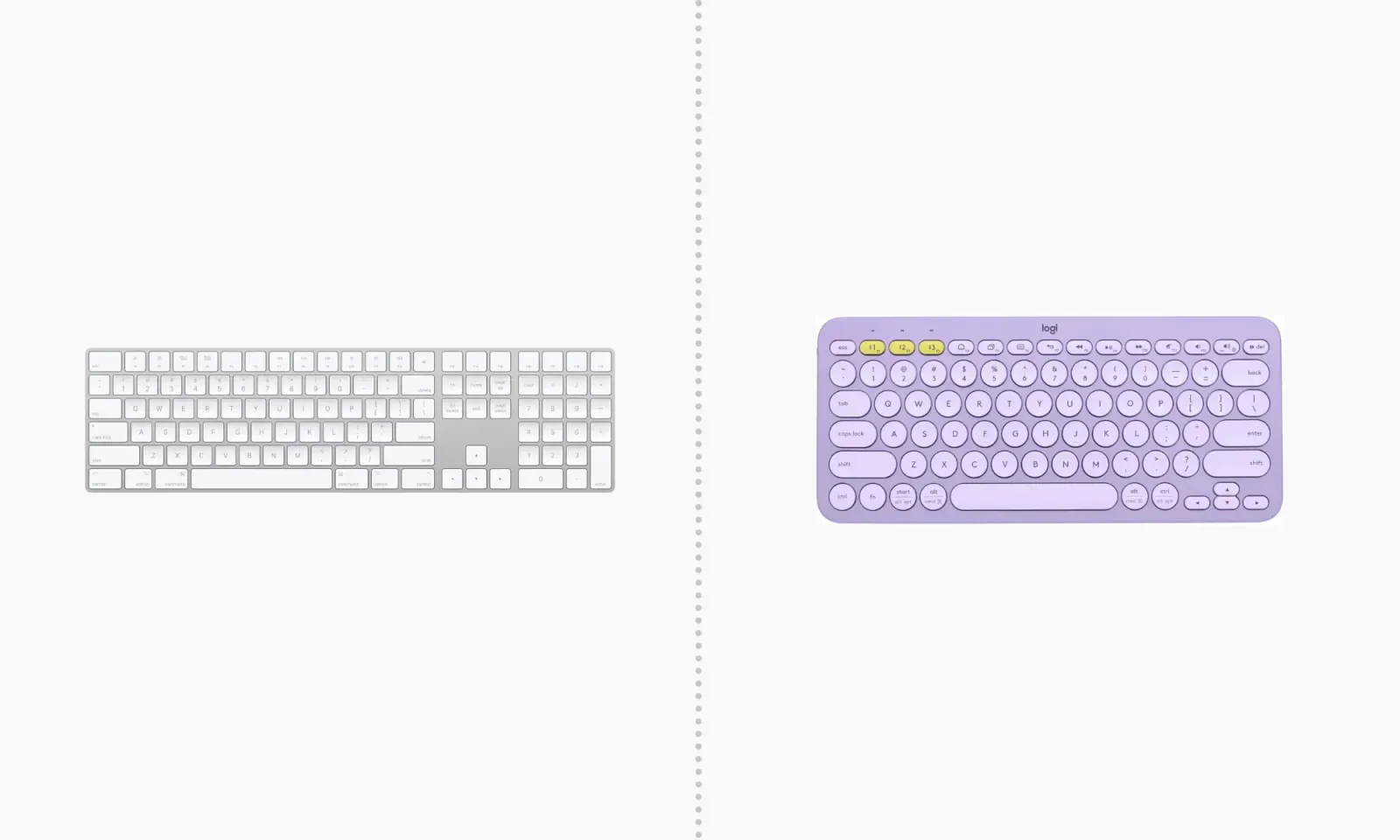 La tastiera Apple Magic a sinistra e la tastiera Logitech K380 a destra
